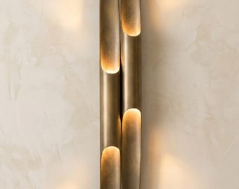 Handmade Brass Mid Century Abstract Wall Sconce Pair of Light Fixtures