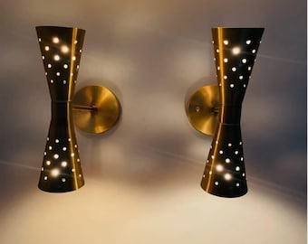 Modern Brass Double Head Wall Sconce | Perforated Design