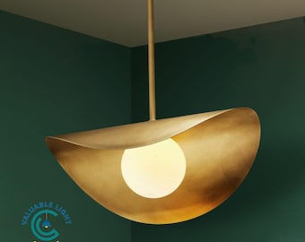 Modern Brass Pendant Light, Sculptural Art Deco Ceiling Lamp