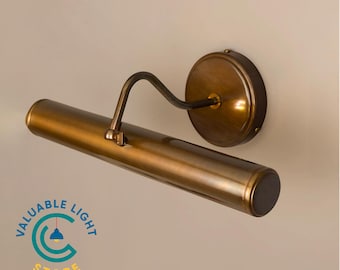 Raw Brass Picture Light For Artwork, Frames & Gallery Wall | Adjustable Vintage Lamp