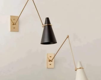 Handmade Brass Swing Arm Wall Sconce, Mid Century Modern Lighting