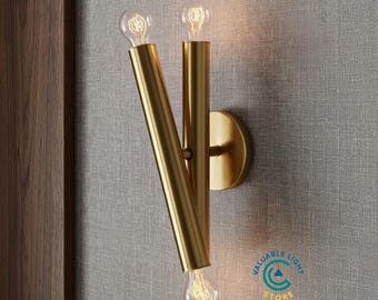 Handmade Brass Dual Tube  Adjustable Arm Mid Century Wall Sconce