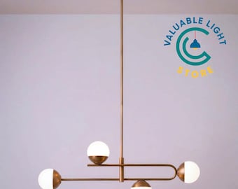 4-Light Elegant Brass pendant Chandelier | Mid-Century Globe ceiling Lamp for Living & Dining Room