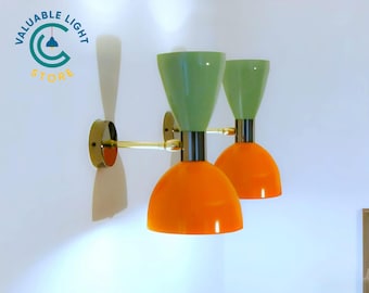 Brass Accented Wall Sconce | Color-Infused Retro Mid-Century Wall Light for Living Space