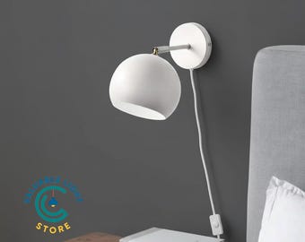 Modern White Brass Wall Sconce Plug In Bedside Reading Lamp
