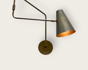 Patinated Brass Swing Arm Sconce - Modern Adjustable Wall Light