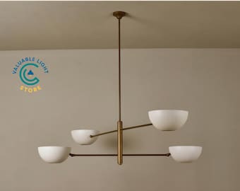 Mid Century Modern Brass Chandelier 4 Globe Pendant Ceiling Light