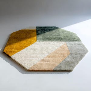Modern Hand-Tufted Mustard Yellow Cobblestone Rug - Abstract Irregular Block Pattern Wool Carpet - Unique Textured Mustard & Gold Area.