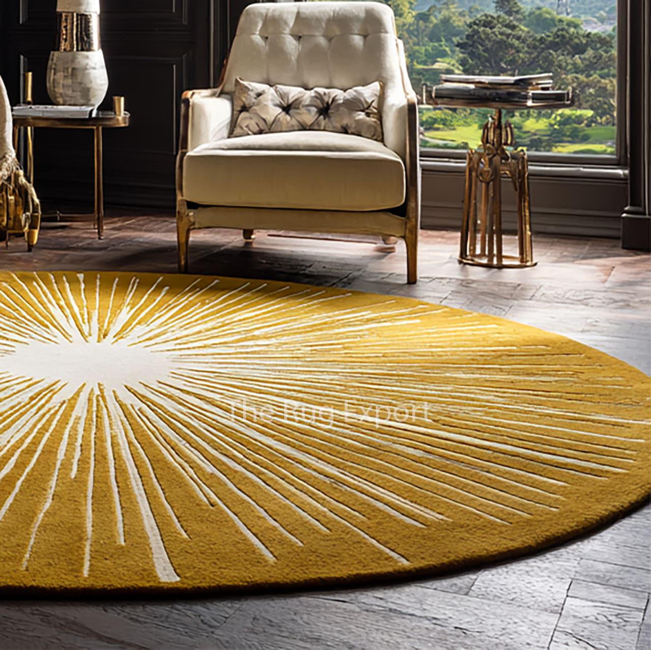 Yellow Circe Rug Hand Tufted White and Yellow Circle Rug- Handmade Round Wool Area Rug ...