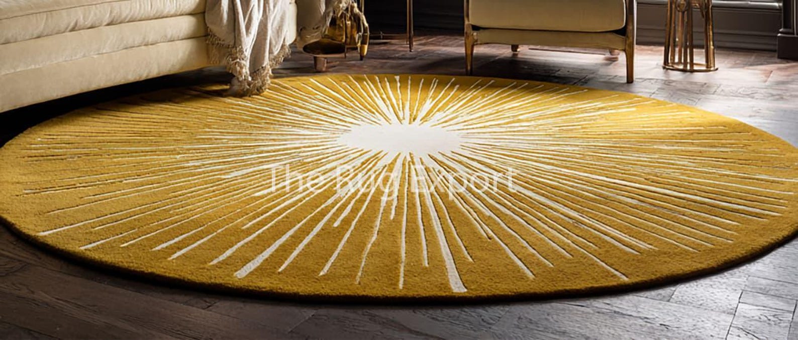 Yellow Circe Rug Hand Tufted White and Yellow Circle Rug- Handmade Round Wool Area Rug ...