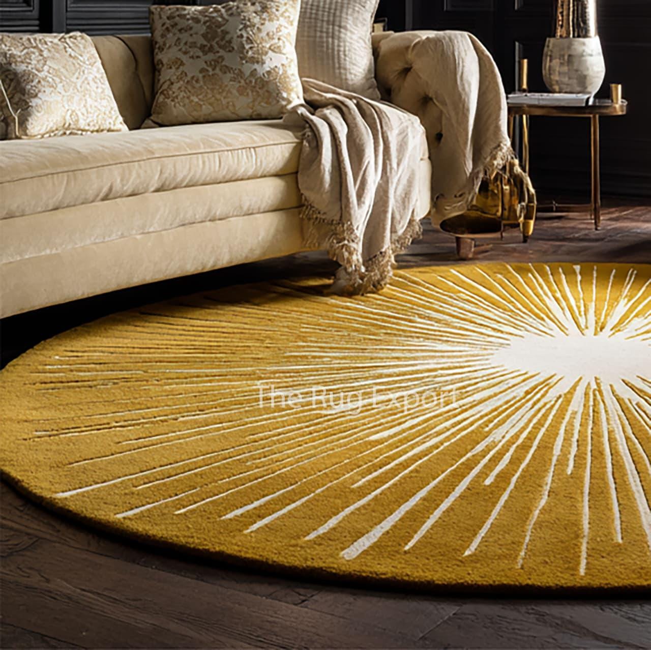 Yellow Circe Rug Hand Tufted White and Yellow Circle Rug- Handmade Round Wool Area Rug ...
