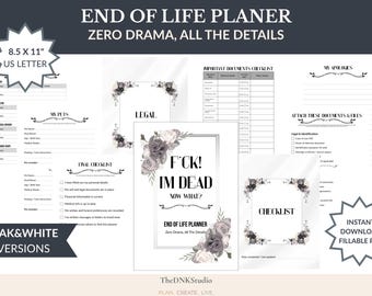 End-of-Life Planner Printable PDF • Final Wishes & Legacy Organizer • Funeral Checklist, Passwords, Letters • US Letter 8.5x11