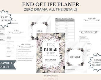 End-of-Life Planner Printable PDF • Final Wishes & Legacy Organizer • Funeral Checklist, Passwords, Letters • US Letter 8.5x11
