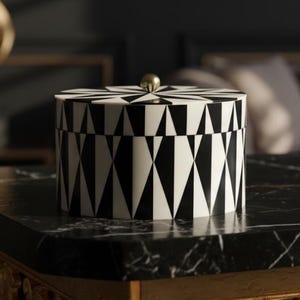 Triade Large — Round Cream & Black Resin Decorative Box | Coffee Table Decor, Jewelry Box | Handmade Storage Box