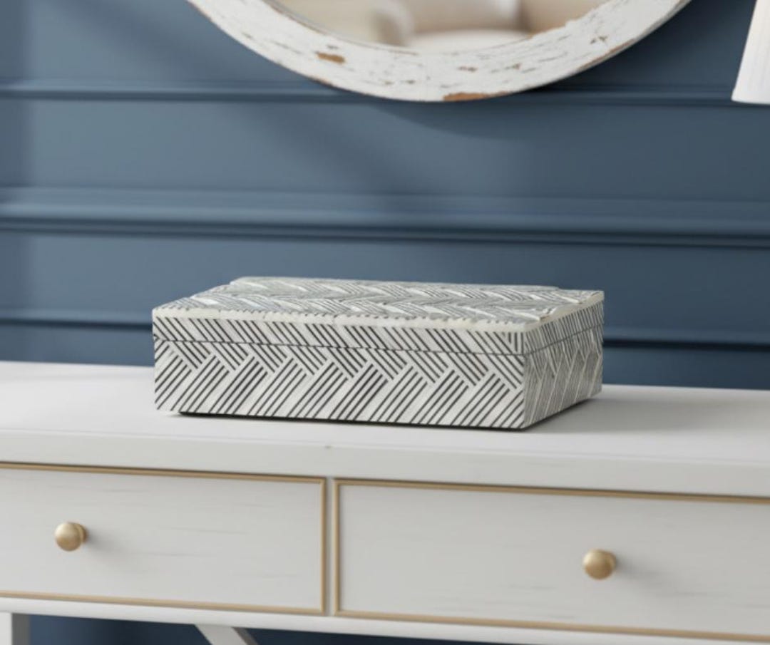 Riviera (SMALL) - Rectangular Decorative Box | Handmade MDF & Bone ...