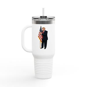 Trump American Flag Travel Mug, Patriotic President Donald Trump Supporter Gift, Conservative Republican Drinking Cup, Trump 2024