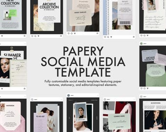 Plantilla para redes sociales con textura de papel: estilo collage, diseño editorial (Canva editable, descarga digital)