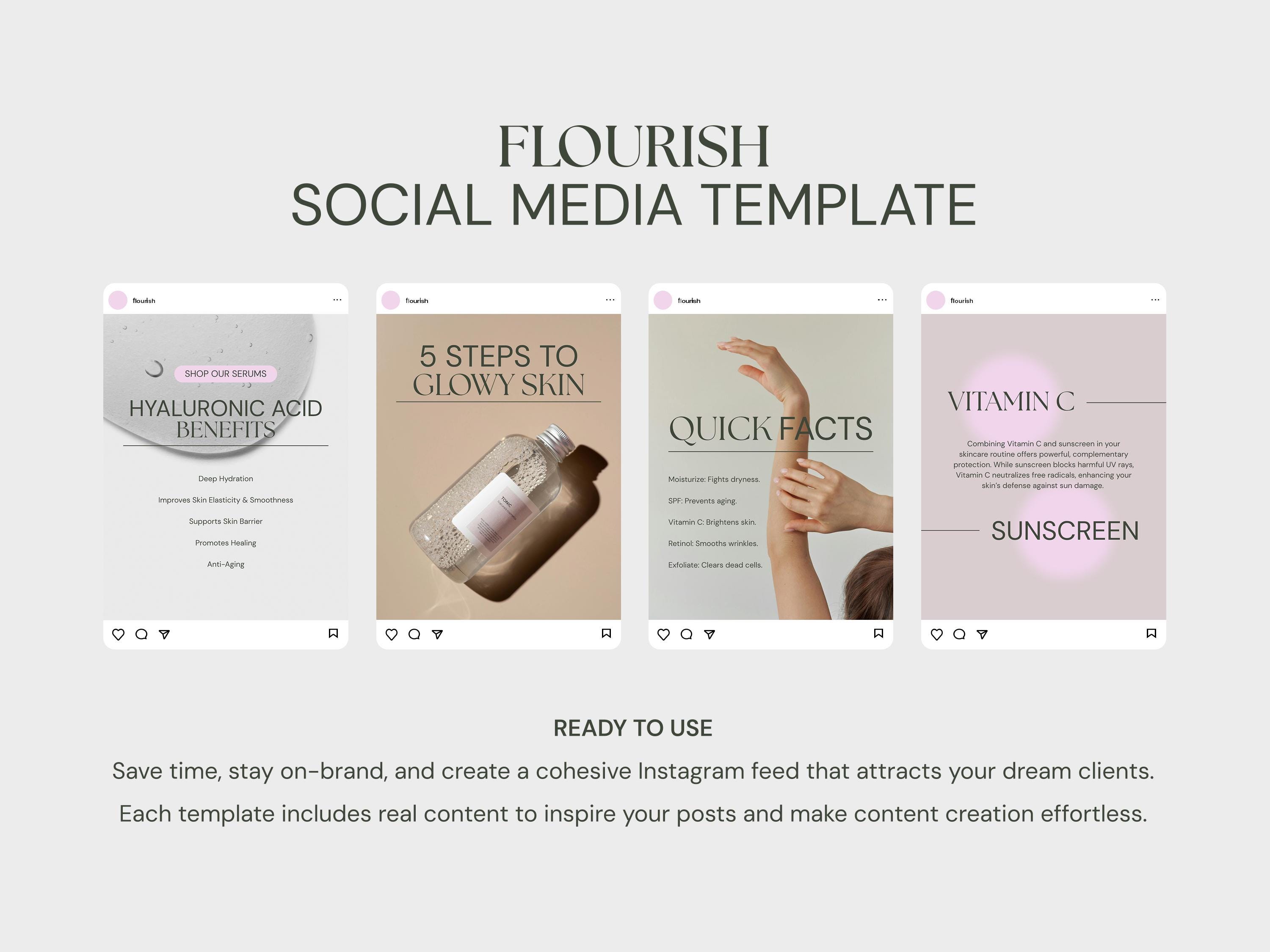Social Media Canva Template FLOURISH for Skincare Brands, Aestheticians ...