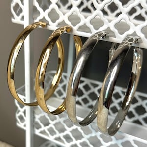 Gold or Silver Thick Hoop Earrings|70mm,60mm,50mm,45mm,32mm,29mm|Hoops/Large Hoop/XL Hoop/Over Size/6mm Thick| Flat Hoops,Bridesmaids