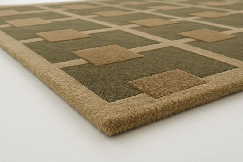 Olive Green Rugs Pattern Hand Tufted Wool Rug: Olive Green Geometric Grid, Modern Decor - Etsy