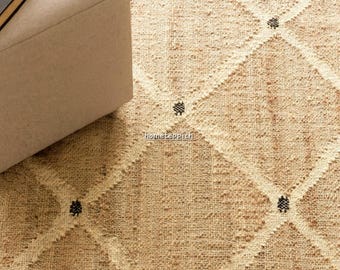 Handgeweven jute vloerkleed | Milieuvriendelijk geometrisch boerderijdecor
