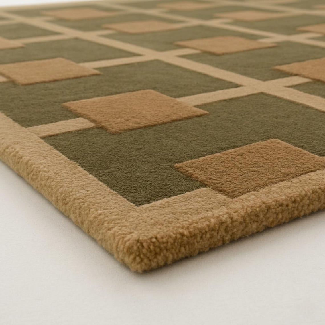 Hand Tufted Wool Rug: Olive Green Geometric Grid, Modern Decor - Etsy