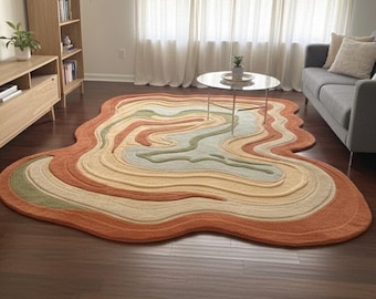 Hand-Tufted Wool Rug | Abstract Earth Tone Contour Art