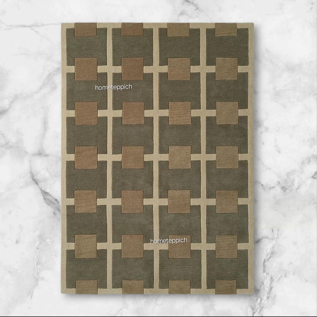 Hand Tufted Wool Rug: Olive Green Geometric Grid, Modern Decor - Etsy