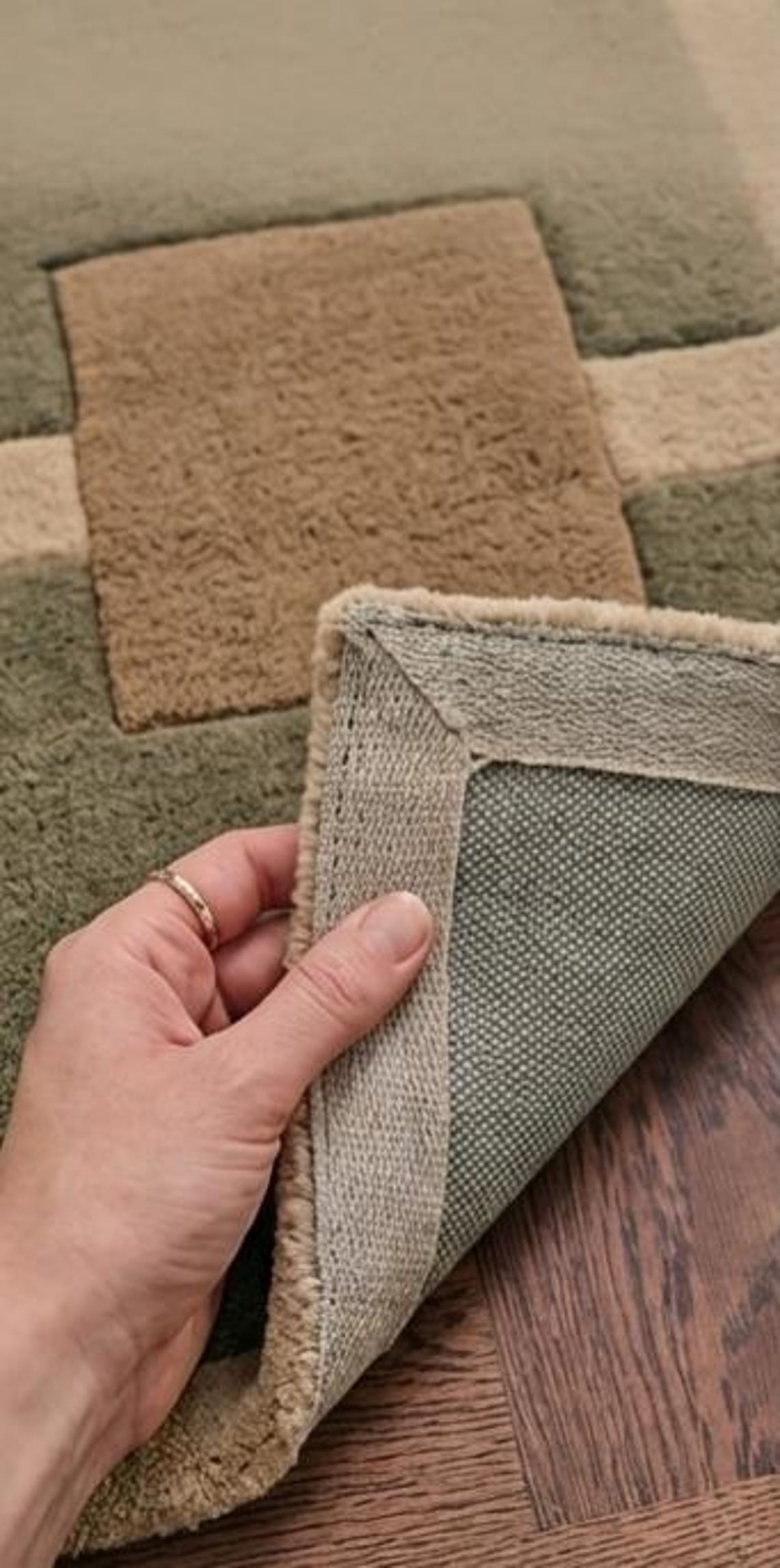 Hand Tufted Wool Rug: Olive Green Geometric Grid, Modern Decor - Etsy