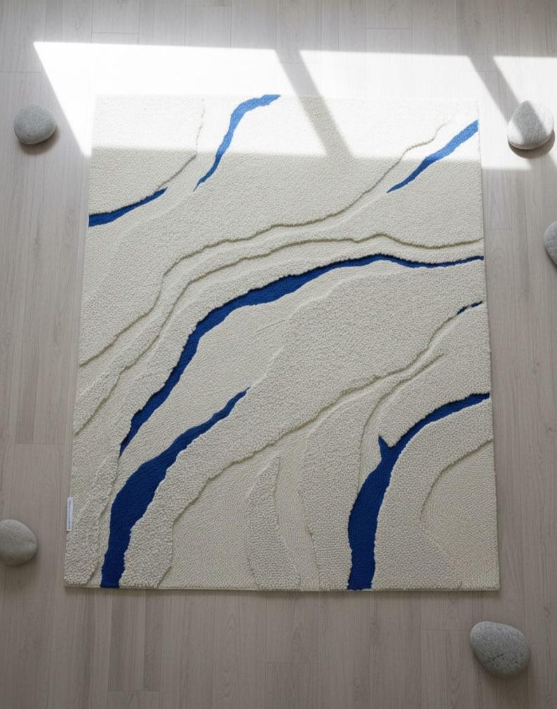 Hand Tufted Wool Rug: Blue White Abstract, Luxury Living Room Carpet - Etsy