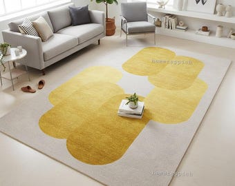 Hand-Tufted Wool Rug: Abstract Mustard Yellow, Mid-Century Modern
