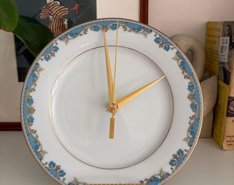 Upcycled Repurposed Vintage China Plate Clock, Mid-Century Porcelain Wall Clock, Gold Floral Desk Clock, Unique Coppy Gift, Keep It Vintage