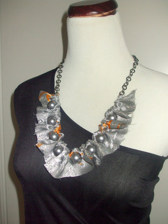 Items similar to Fabric Bib Statement Necklace SILVER on Etsy