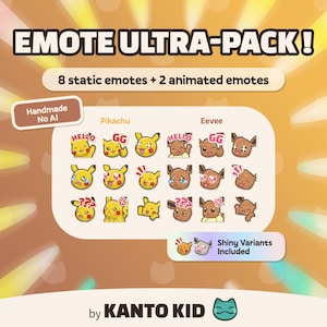 Ultra Emote Pack | Pikachu, Eevee | 16 Static + 2 Animated Emotes for Streamers | Twitch, Discord, YouTube