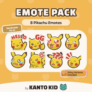 Pikachu Emote Pack (8) | Cute Emotes for Streamers & Gamers | Twitch , Discord, YouTube