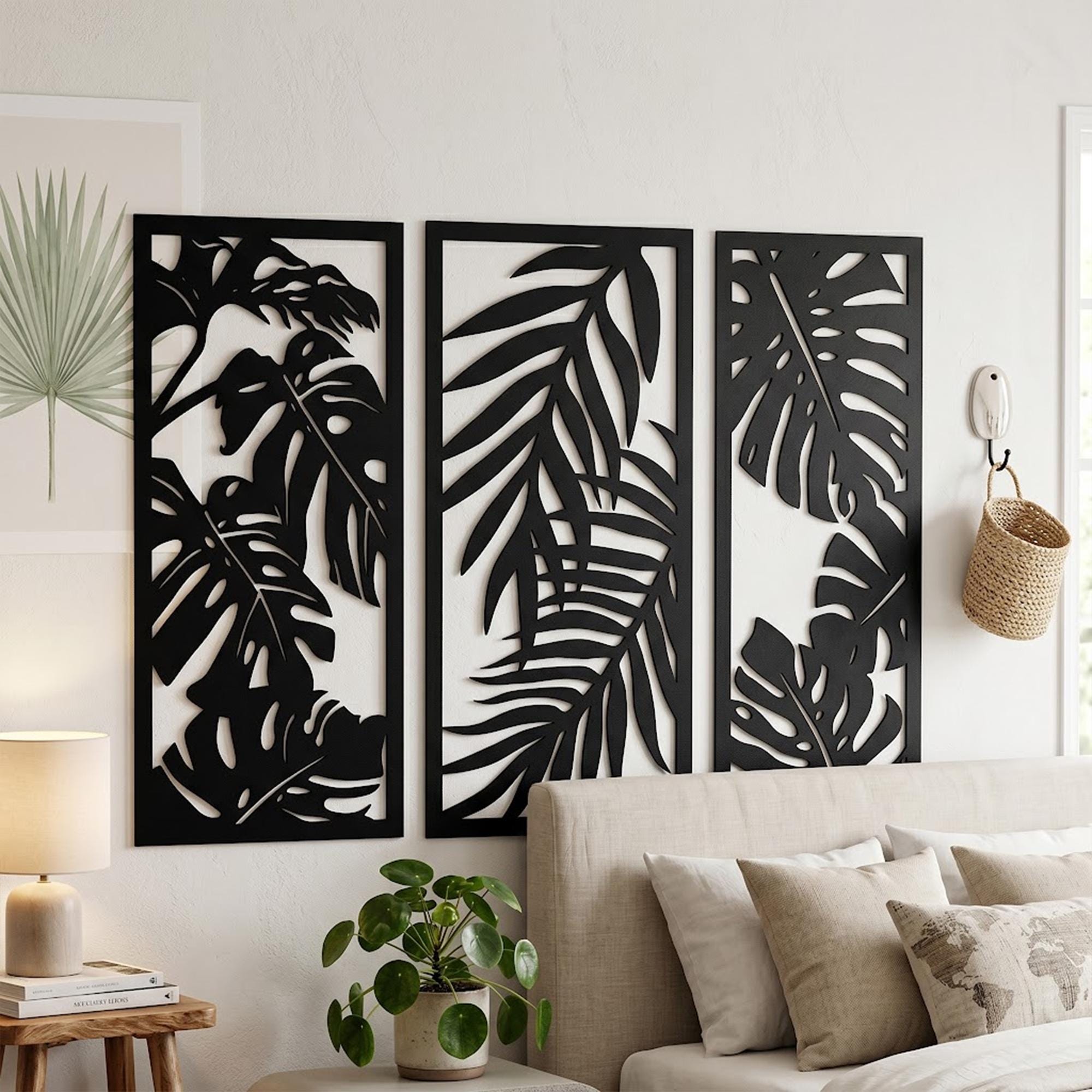 Set of 3 Tropical Leaf Metal Wall Art, Monstera Palm Leaf Wall Decor ...