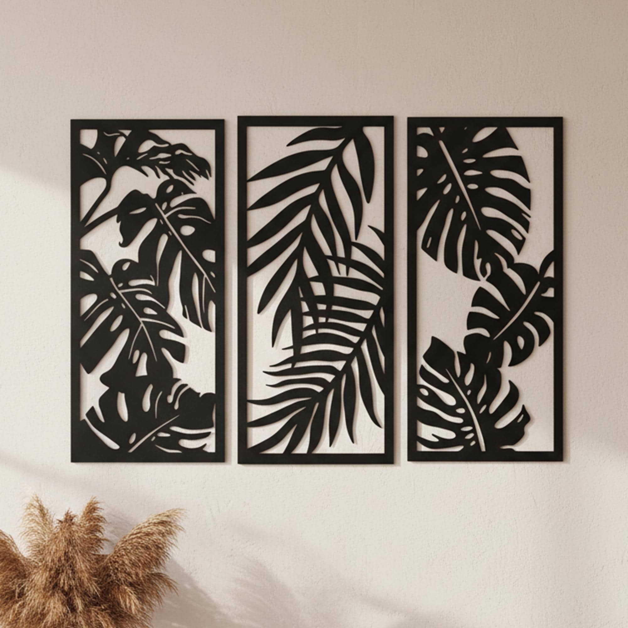 Set of 3 Tropical Leaf Metal Wall Art, Monstera Palm Leaf Wall Decor ...