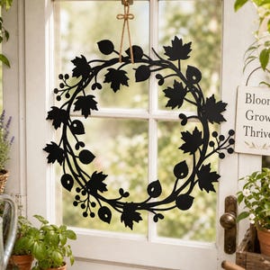 Autumn Leaf Berry Wreath Metal Wall Sign, Maple Leaf Wild Berry Circular Vine Metal Farmhouse Front Porch Fall Decor,Farmhouse Lover Gift