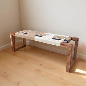 Mid-Century Modern Style Bench • Hand Woven End of Bed Stool • Custom Made Mudroom / Entryway Bench • Handmade