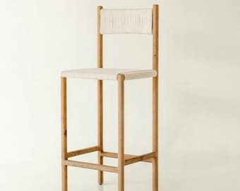 Solid Oak Wooden Counter Stool: Rustic Farmhouse Seating