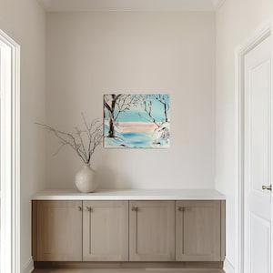 ORIGINAL ARTWORK, peaceful snowy winter landscape, 20x24 inch acrylic paint on stretched canvas wall décor