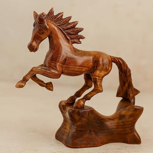 Hand Carved Wooden Horse Sculpture: Rustic Equestrian Decor