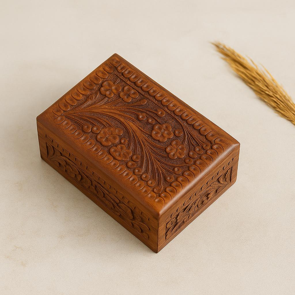 Handmade Wood Secret Compartment Box: Rustic Jewelry Keepsake Chest product image
