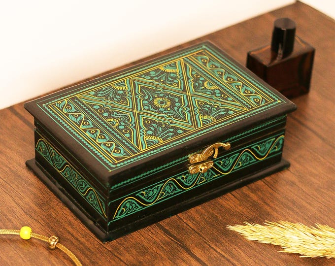 Hand Painted Wooden Jewelry Box: Boho Keepsake Chest