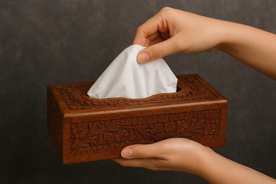 Handmade Rosewood Tissue Box Cover: Red Velvet Interior, Rustic Home Decor
