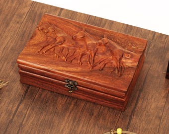 Hand-Carved Wooden Horse Jewelry Box: Velvet Lined Equestrian Keepsake