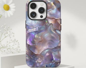 Holographic Pearl Shell Print Phone Case, Iridescent Mermaidcore Case for iPhone 17 16 15 14 13 12 11 Pro Max, Samsung S25 S24 Ultra Gift