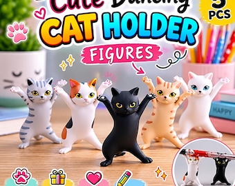 Dancing Cat Pencil Holder, Pussycat Desk Decor, Funny Figurines, Pet Lover Gift