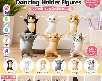 Dancing Cat Pencil Holder, Pussycat Desk Decor, Funny Figurines, Pet Lover Gift