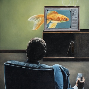 Art Print - Oil Painting - Goldfish - Surrealism - Home Decor - Television - Retro - Interior - Animals - Mid-Century - Vintage - Wall Art
